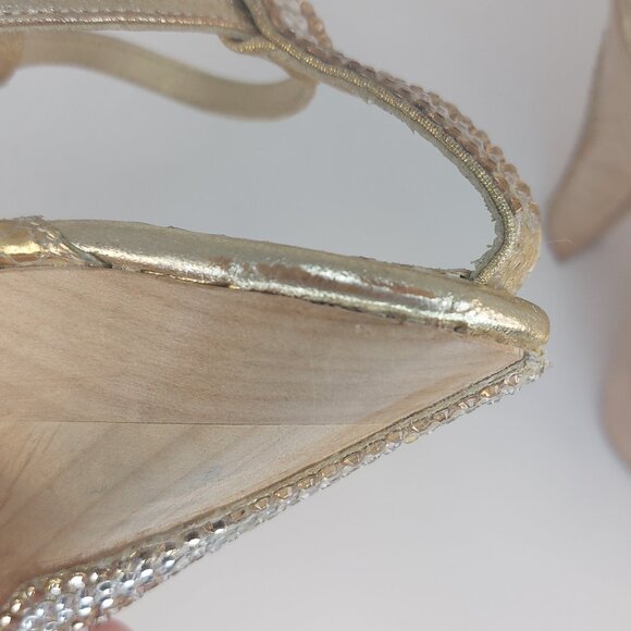 bebe Gold Strappy Rhinestone Platform Heels Size US 6 - Picture 14 of 16